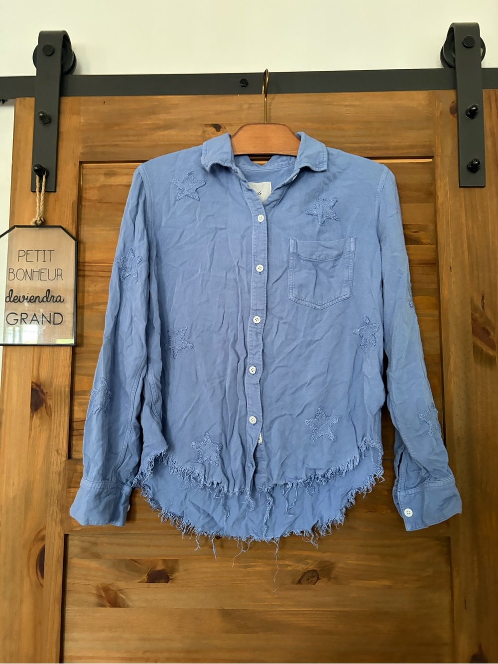 Rails Light Blue Star-Embroidered Button-Down Shirt